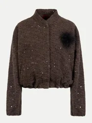 Bouclé-Kurzjacke mit Pailletten und Brosche Braun 38