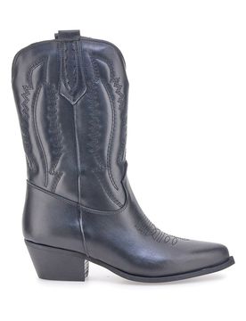 Stivaletti texani neri in vera pelle ricamati TEX4090 39