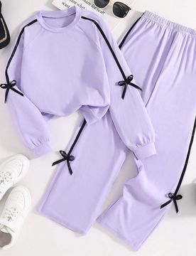 Set de 2 piezas Blusas informales para niñas preadolescentes con bloques de color y decoración de lazo