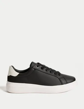 Lace Up Platform Trainers Black Mix female - M&S - FashionsVida