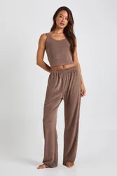 Womens Tall Velour Cami And Wide Leg Trouser Lounge Set - Chocolate - Size 6 Uk