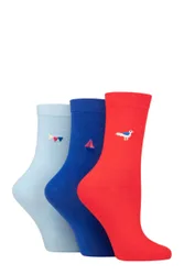 Women's 3 Pair SOCKSHOP Wildfeet Embroidered Socks Bird / Boat / Flags 4-8 Ladies - Multi Coloured - Size: Small