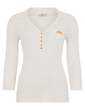 Slim Fit Ribbed Long-Sleeve Polo Shirt with Button Placket