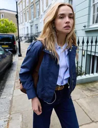 Funnel Neck Relaxed Bomber Jacket Blue female