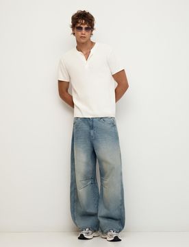 Jeans Barrel Fit 34 Bleu Lavé