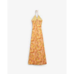 Vestido largo estampado con abalorios decorativos