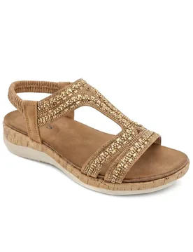 Women's Wide Fit Elasticated Sandals in Tan Size: 2 - Tan - Size: 2 - Pavers - FashionsVida