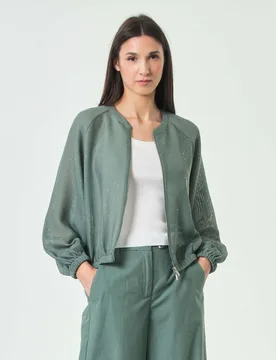 Bomber verde Monochrome oversize con applicazione di strass all over - Marella - FashionsVida