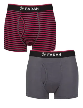 Mens 2 Pair Plain and Stripe Bamboo Keyhole Trunks Stripe Charcoal / Berry L - Multi Coloured - Size: Large - Farah - FashionsVida