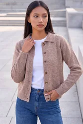 Women's Petite Collar Cardigan Sweater in Camel Size: 16 - Camel - Size: 16
