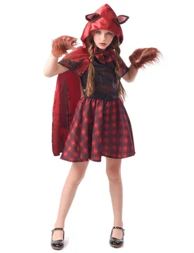 Rotkäppchen-Werwolf-Kostüm für Mädchen Halloween-Kostüm rot-schwarz - female - KARNEVAL-MEGASTORE - FashionsVida
