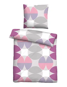 Baumwoll Renforce Bettwäsche Kreisemix brombeer, 1x 155x220 cm + 1x 80x80 cm - Castell - FashionsVida