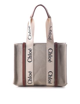 Borsa in lino doppio manico lungo con logo