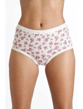 Three Pack High Waisted Comfort Briefs With Frilled Waist Line & Centre Bow - Pink - Size: 24-26 - Camille - FashionsVida
