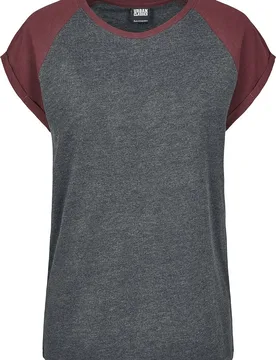 T-Shirt - Ladies Contrast Raglan Tee - XS bis 5XL - für Damen - Größe S - grau/weinrot - Frauen - female - Urban classics - FashionsVida