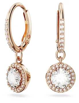 Orecchini pendenti Una Angelic, Taglio tondo, Pavé, Bianchi, Finitura oro rosa 18K OS - Swarovski - FashionsVida