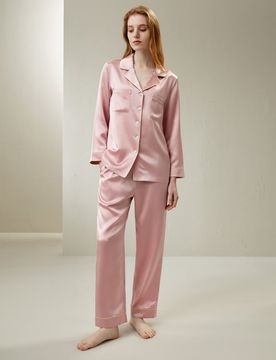 Pyjama Soie Doux Brillant Passepoil Rose M