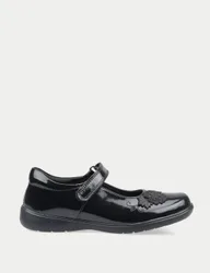 Kids' Patent Leather Riptape School Shoes (9 Small - 3½ Large) Black Female