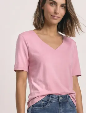 Kurzarm Shirt mit Herzausschnitt female Rosa
