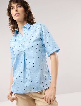 Extraglatt Polo Bluse, noch offen: Filter Passform#noch offen: Größenlauf, Farbe Blau, 36, bügelfrei 100% Baumwoll-Twill Damen