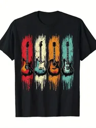 Retro Guitar Graphic T-Shirt 100% Cotton O-Neck Short Sleeve Summer Casual Mens T-shirt Streetwear
