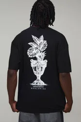 Herren Großes Schwarzes Übergroßes T-Shirt Mit Palmenwirbelsäulen-Druck Black Größe Medium