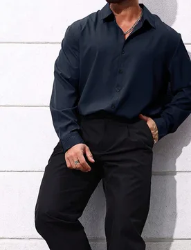 Camisa de manga larga con botones y unicolor casual para hombres de talla grande, otoño - Shein - FashionsVida