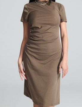 Vestito midi con arricciatura - caffè