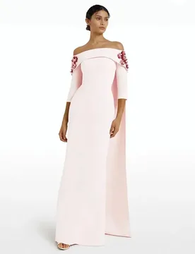 Customized New Arrival Blush Pink Prom Gowns Arabic Evening Dresses with Cape Wedding Party Gowns Off Shoulder Sleeves Sequined - Aliexpress - FashionsVida