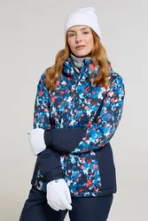 Womens Patterned Ski Jacket And Pants Set Padded Hooded Snowproof Winter Outfit Teal - Size 22 Uk