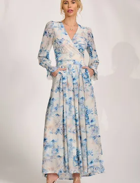 Women's Long Sleeve V Neck Mesh Maxi Dress Size: 14 - Multicolor - Size: 14 - Jolie Moi - FashionsVida