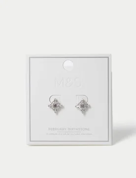 Platinum Plated Cubic Zirconia Birthstone Earrings Purple female - M&S - FashionsVida
