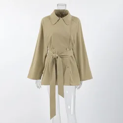 Spring Design Trench Coat Women's Medium and Long Jacket Lace-up Autumn Long-sleeved Jacket
