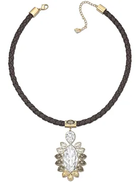 Alabaster Pendant Gold-Plated Leather Cord - Swarovski - FashionsVida