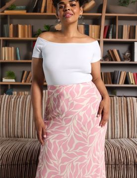 Gonna midi in viscosa con motivo floreale - rosa cipria