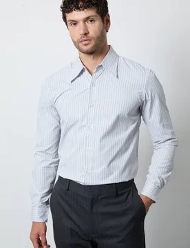 Men's Blue Striped Long Sleeve Shirt Size: 17.5 in - Blue - Size: 17.5 in - Burton - FashionsVida