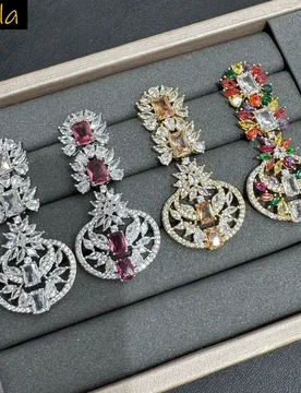 Zircon shiny earrings for women luxury jewelry cut out flower plant dangling earrings dinner party jewelry unique design - Aliexpress - FashionsVida