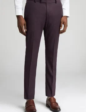 Mens Slim Fit Suit Trousers In Wine - Size 36 Regular - Antique Rogue - FashionsVida