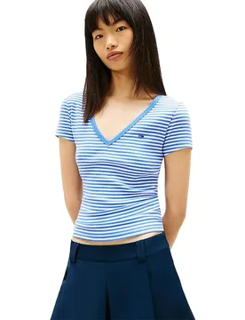 T-shirt à Manches Courtes Et Col En V Dw0dw17385 Empire Blue / Stripe XS - Tommy hilfiger - FashionsVida