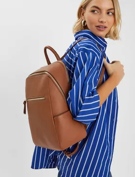 Faux Leather Zip Around Backpack Tan female - Accessorize - FashionsVida