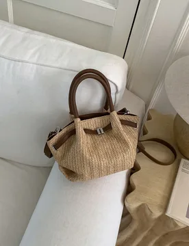 Bolso de mano de mujer, bolso de cesta tejido, diseño de cordón y hebilla de moda, bolso cruzado minimalista elegante y retro, color café - Shein - FashionsVida