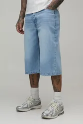 Mens Tall Essential Longline Denim Jorts - Light Blue Cotton - Size 36 Regular