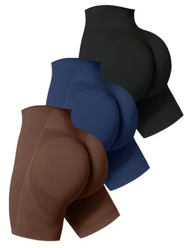 Piezas Pantalones cortos deportivos/ciclismo elásticos de unicolor sin costuras para mujer - Shein - FashionsVida