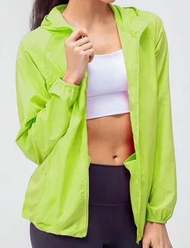 Pieza Chaqueta deportiva ligera con capucha y múltiples bolsillos para mujer, para verano, playa, correr, ciclismo, ropa deportiva casual para exteri - Shein - FashionsVida