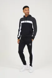 Mens Black Contrast Panel Overhead Hoody And Jogger Set - Size Large