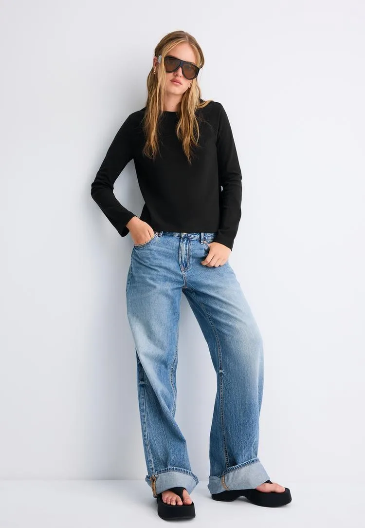 Langarm-T-Shirt mit weichem Griff Schwarz XS - Stradivarius - FashionsVida
