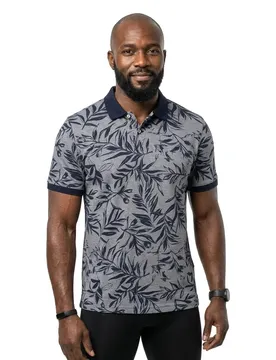 Polo à Manches Courtes 2-tone Aop Navy L