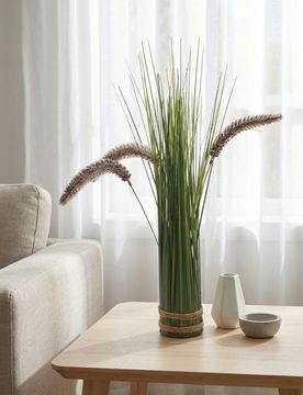 Erba decorativa artificiale con spighe, legata con spago - rosa