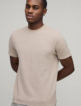 Herren Slim Fit Waffel T-Shirt Taupe Größe Large