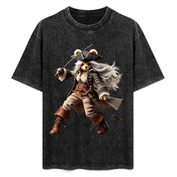 White Haired Pirate Bear T-Shirt Mechanic Work Tee Shirt